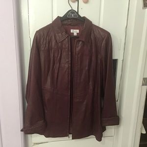 Genuine leather zip front  jacket by Denim &Co